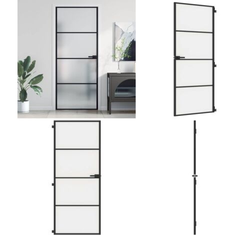 Porta Interni Sottile Nera 83x201,5cm Vetro Temperato Alluminio - Vetro temperato - Alluminio