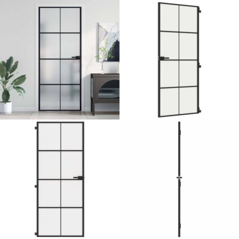 Porta Interni Sottile Nera 83x201,5cm Vetro Temperato Alluminio - Vetro temperato - Alluminio