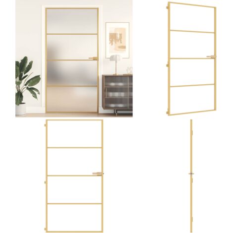 Porta Interni Sottile Oro 102,5x201,5 Vetro Temperato Alluminio - Vetro temperato - Alluminio