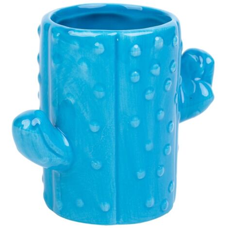 Porta lápices cactus de cerámica azul 13,5x7,8x11
