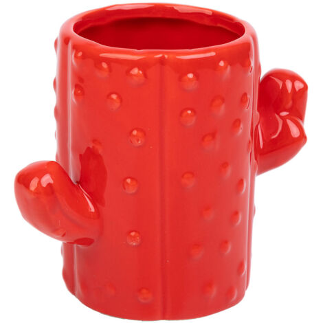 Porta lápices cactus de cerámica rojo 13,5x7,8x11
