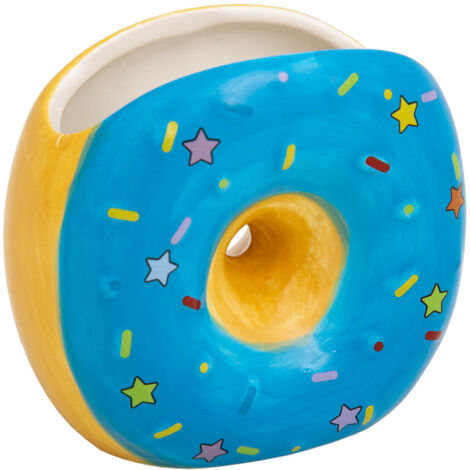 Porta lápices donut de cerámica azul 11x6,5x11
