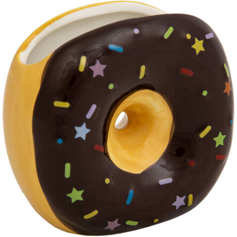 Porta lápices donut de cerámica marrón 11x6,5x11