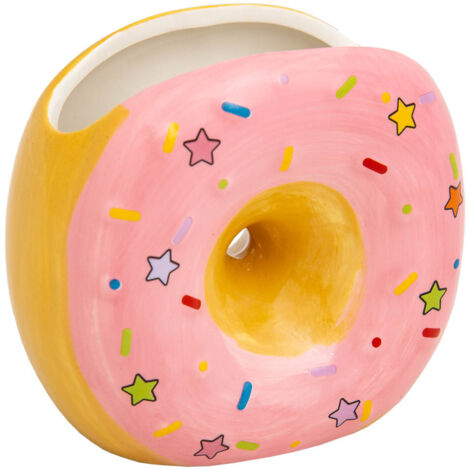 Porta lápices donut de cerámica rosa 11x6,5x11