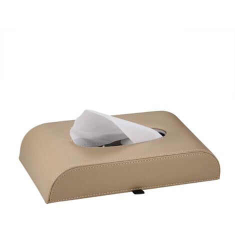 Porta pañuelos para coche, caja de pañuelos portátil de cuero sintético, rectangular, para servilletas, para coche, oficina, cocina, beige