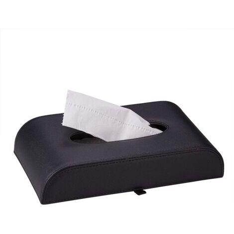 Porta pañuelos para coche, caja de pañuelos portátil de cuero sintético, rectangular, para servilletas, para coche, oficina, cocina, color negro