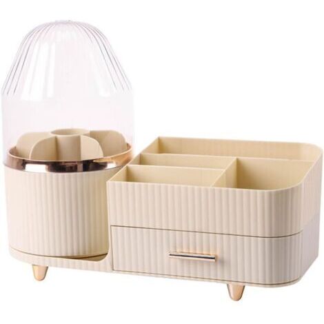 Porta pennelli da trucco girevole con cassetto, organizer per trucco da banco, grande contenitore per trucco, contenitore per prodotti per la cura della pelle per toeletta, ufficio, bagno