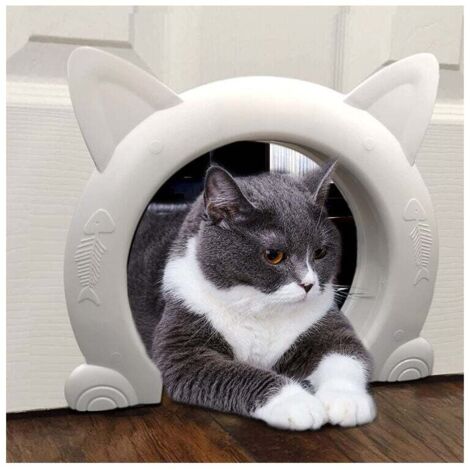 Porta per gatti da interni, gattaiola, gattaiola per gatti fino a 10 kg, tunnel per gatti per porta della camera da letto, bianco