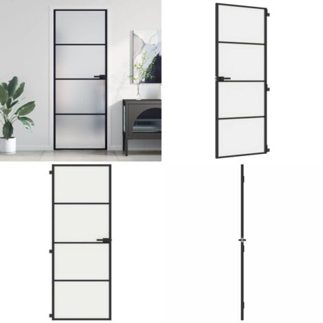 Porta per Interni Nera 76x201,5cm Vetro Temperato e Alluminio - Vetro temperato - Alluminio