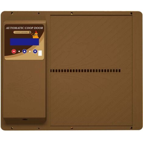 Porta per pollaio con timer, display LED, apertura automatica programmabile, apertura orizzontale, per polli, anatre, oche, marrone