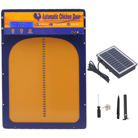 Porta per pollaio, modelli in metallo con timer a energia solare, impostazione automatica del tempo per allevamenti domestici, blu reale