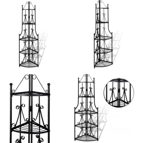 Porta Piante ad Angolo Nero - Supporto per piante - Scaffale per piante