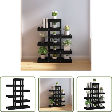 Porta piante -  Supporto per Piante Nero 85x25x109,5 cm Legno Massello di Pino