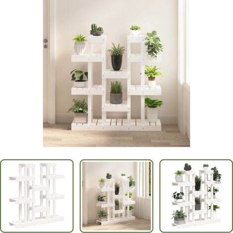 Porta piante - Supporto Piante Bianco 104,5x25x109,5 cm Legno Massello di Pino