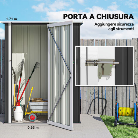 Porta porta attrezzi per casetta da giardino in acciaio laminato, casetta da giardino in acciaio con porte, 142x84x189 cm, grigio