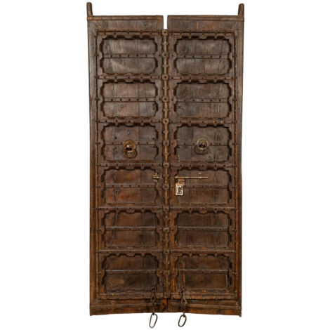 Porta portone in legno massello e ferro da interno o da esterno vecchia e antica medievale scorrevole