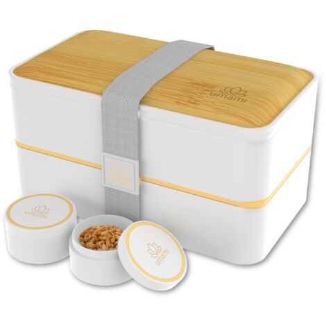 Porta Pranzo 2L, Lunch Box Ermetico con 4 Scomparti e Posate, Sicuro per Microonde, Lavastoviglie, Portapranzo Ufficio, Bento Lunchbox Prova di Perdite per Adulti, Schiscetta Pranzo Umami