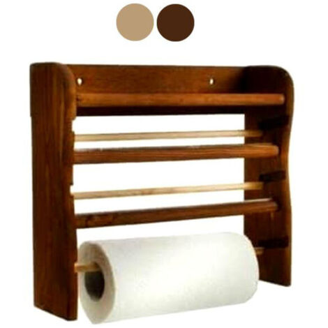 Porta rollos de madera para pared 3 Natural cm 33x9 h 29