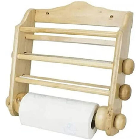 Porta Rotoli Cucina Da Parete Legno Chiaro 3 Posti Intaglio Cuore + Rotolo Carta