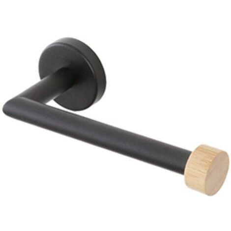 Porta Rotolo da Muro per Bagno in Acciaio Colore Nero e Bambu' da Parete