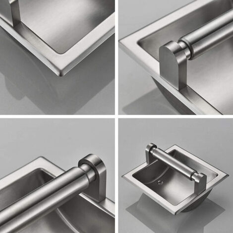 Porta rotolo di carta igienica a incasso in acciaio inox color argento per bagno e cucina.