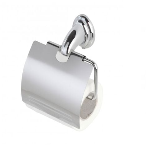 FERIDRAS Porta rotolo a muro con coperchio e supporto in acciaio cromato Facile
