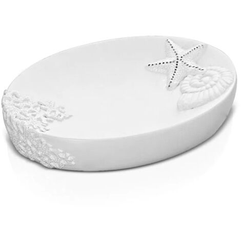 Porta sapone da appoggio in resina bianco con decoro marino  Coral