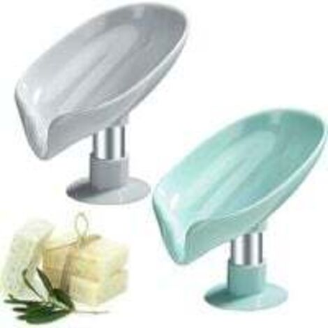 porta sapone, porta sapone per doccia bagno, porta sapone con ventosa, porta sapone a forma di foglia per bagno e cucina (verde e grigio)