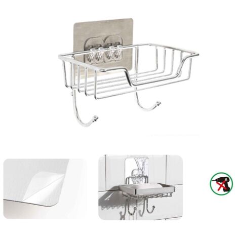 PORTA SAPONETTA CON GANCI PORTASAPONE SAPONE SUPPORTO ARREDO CASA ADESIVO 03488