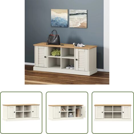 Porta scarpe -  Panca Porta Scarpe Bianca VIGO 106x35x45 cm Legno Massello Pino