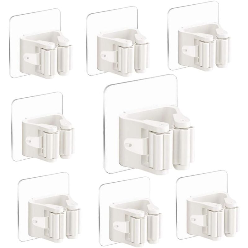 Image of Odipie - Porta Scopa da Parete Porta Scopa Autoadesivo Montaggio a Parete 8 Pezzi Clip Porta Scopa Senza Foratura per Cucina Bagno Giardino (Bianco)