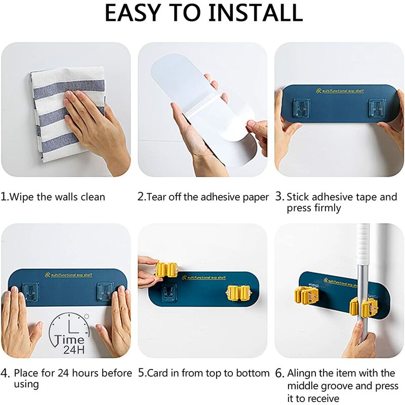 Porta scopa da parete, autoadesivo, antiscivolo