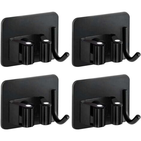 Porta scopa e mocio adesivo da parete con gancio, gancio per scopa senza foratura in acciaio inox, supporto multifunzionale per scopa e mocio per cucina, bagno, garage, giardino, confezione da 4