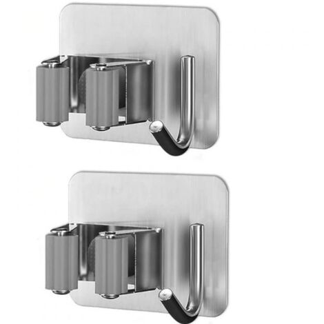 Porta Scopa Parete 2 Pezzi Con Gancio Autoadesivo In Acciaio Appendino 2pz 72602