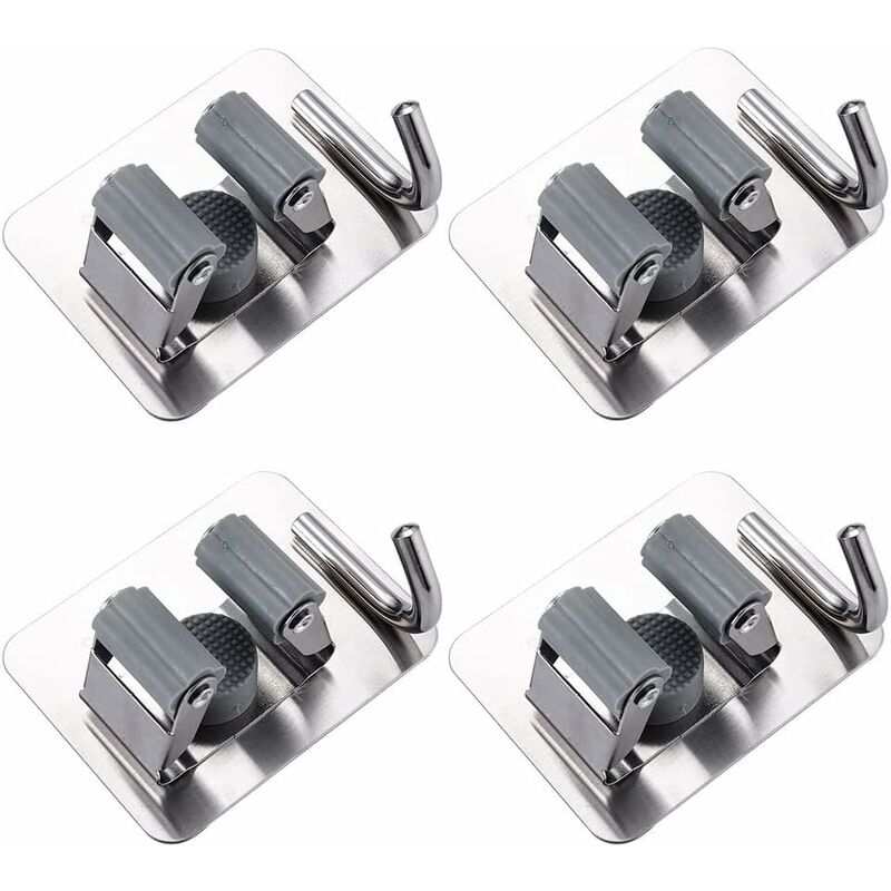 Image of Colnk - Porta Scopa Regolabile in 4 Pezzi Grigio, Porta Scopa a Parete, Porta Scopa a Parete Senza Perforazione, Porta Scopa Multifunzione per