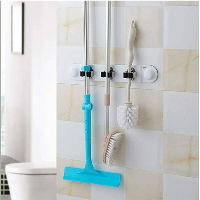 Cleafe - Porta Scope Da Muro Salva Spazio Supporto 3 Posti Cucina Casa Pulizia 59557 -