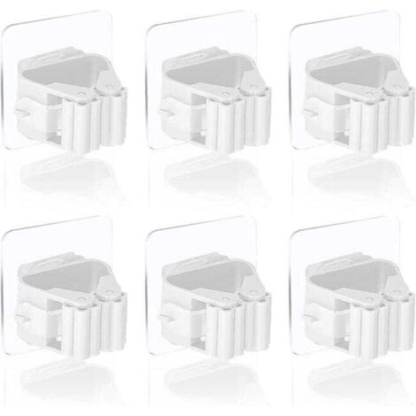Porta scope da parete (6 pezzi, bianco), ganci da parete per scope, porta scope da parete senza foratura
