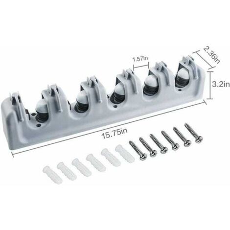 Porta scope multiuso da parete, appendiabiti per lavanderia, cucina, bagno, garage e giardino (5 scomparti e 6 ganci)