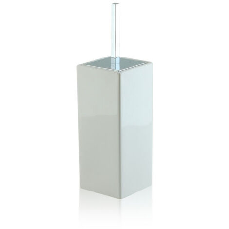 Porta scopino da bagno quadrato a terra - pavimento in ceramica e ottone cromato, colore bianco