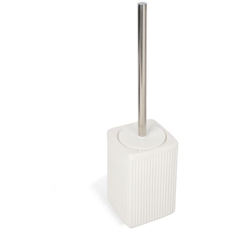 Porta Scopino in Ceramica Bianca a Righe Bagno Zoé
