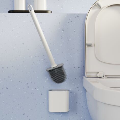 Porta scopino per WC in silicone, antigoccia, antibatterico, scopino per WC ventilato, asciugatura rapida, inodore, scopino per WC da parete/pavimento, bagno e WC, bianco
