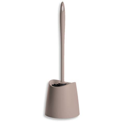 Porta scopino wc moderno in plastica tortora con scopino ergonomico