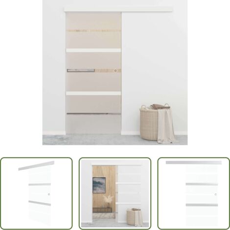Porta scorrevole argento -  Porta Scorrevole con Fermi in Vetro ESG e Alluminio 90x205 cm