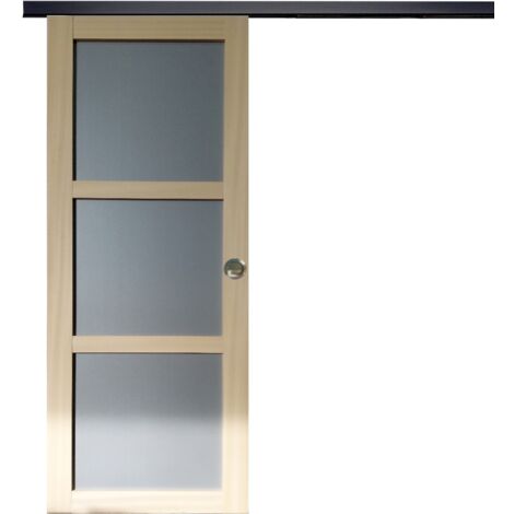 Porta Scorrevole Ayous 3 Ante Grigio RAL 7035 H204 x L83 + Binario Alluminio Listello Nero e 2 gusci