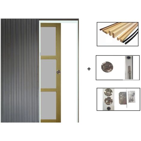 Porta Scorrevole Ayous 3 Ante Grigio RAL 7035 H204 x L83 + Sistema Pocket e kit finiture inclusi