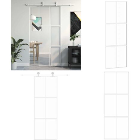 Porta Scorrevole Bianca 76x205 cm Vetro Temperato e Alluminio - Vetro temperato - Alluminio