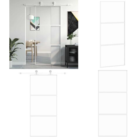 Porta Scorrevole Bianca 90x205 cm Vetro Temperato e Alluminio - Vetro temperato - Alluminio