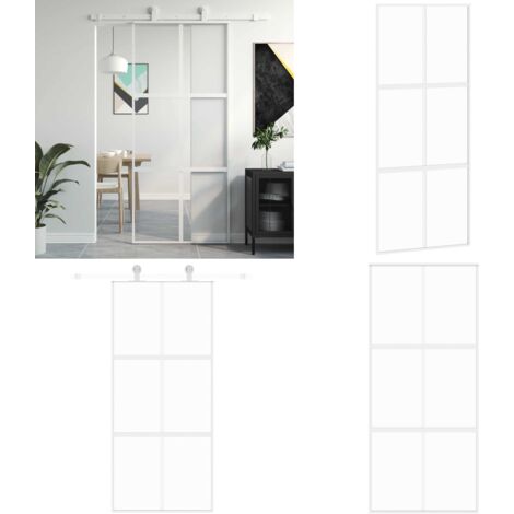 Porta Scorrevole Bianca 90x205 cm Vetro Temperato e Alluminio - Vetro temperato - Alluminio