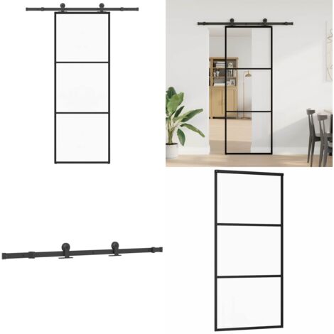 Porta Scorrevole con Ferramenta 76x205cm Vetro ESG Alluminio - Vetro esg - Alluminio