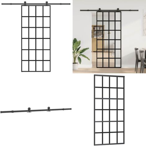 Porta Scorrevole con Ferramenta 90x205cm Vetro ESG Alluminio - Vetro esg - Alluminio